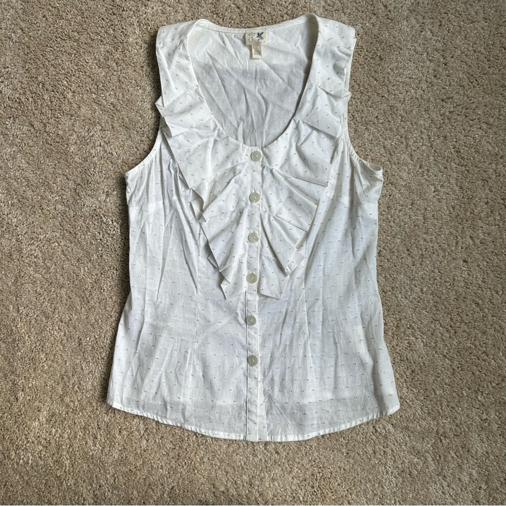Edme & Esyllte Anthropologie White Ruffled Bib Collar Blouse